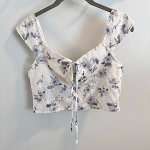 Cider Blue and White Floral Cropped Top Size M
